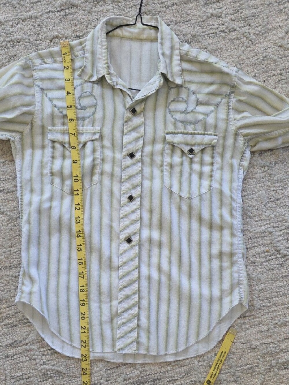 VTG Striped Snap-Up Western Shirt in Green and White - Picture 6 of 9